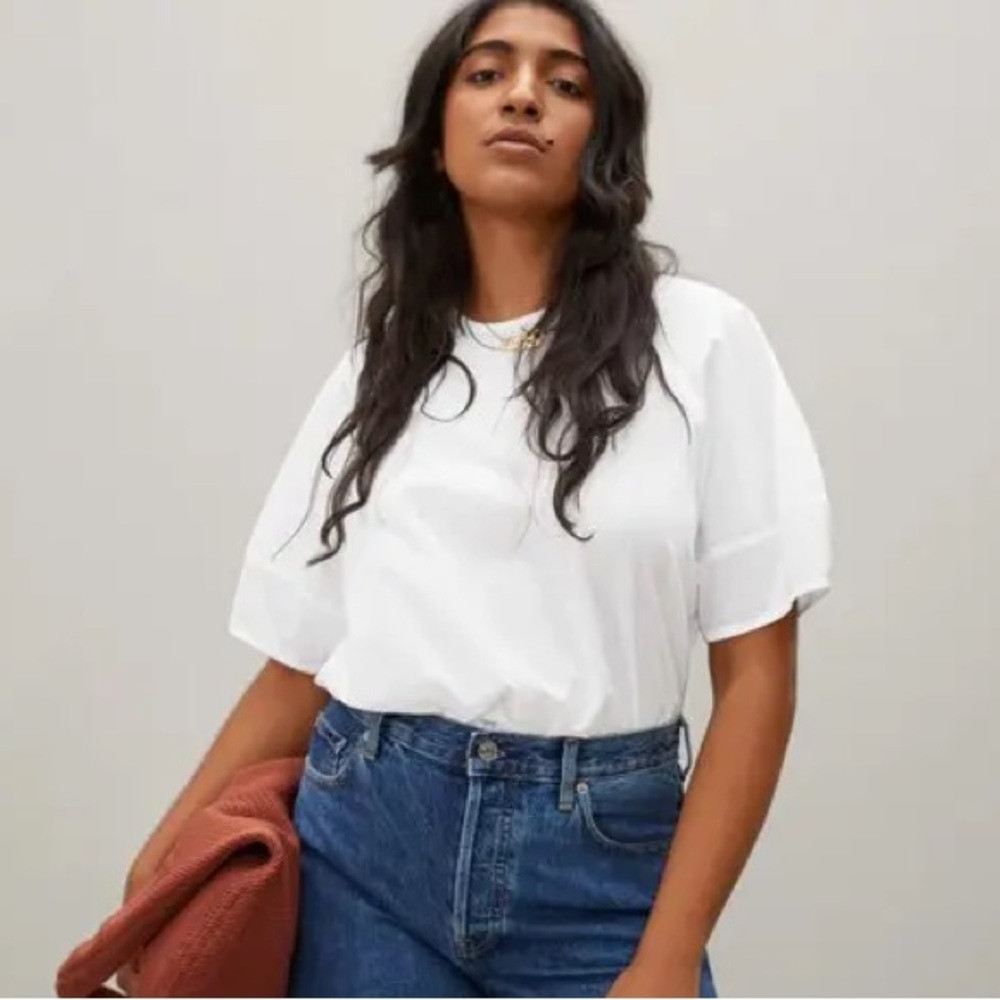 Everlane Circle Back White Puff-Sleeve Blouse Size 00